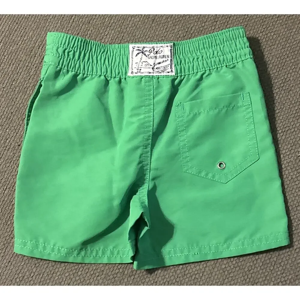 Infant Boys RALPH LAUREN Green W/ Blue Pony Swim Trunks Size 12M *B5